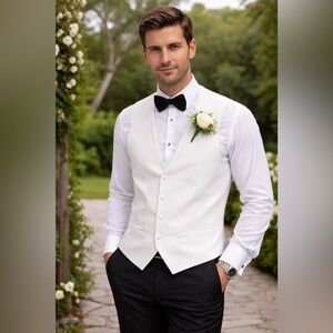 Blitz Moda White Tuxedo Vest Men’s M Wedding Formal Waistcoat Adjustable Back